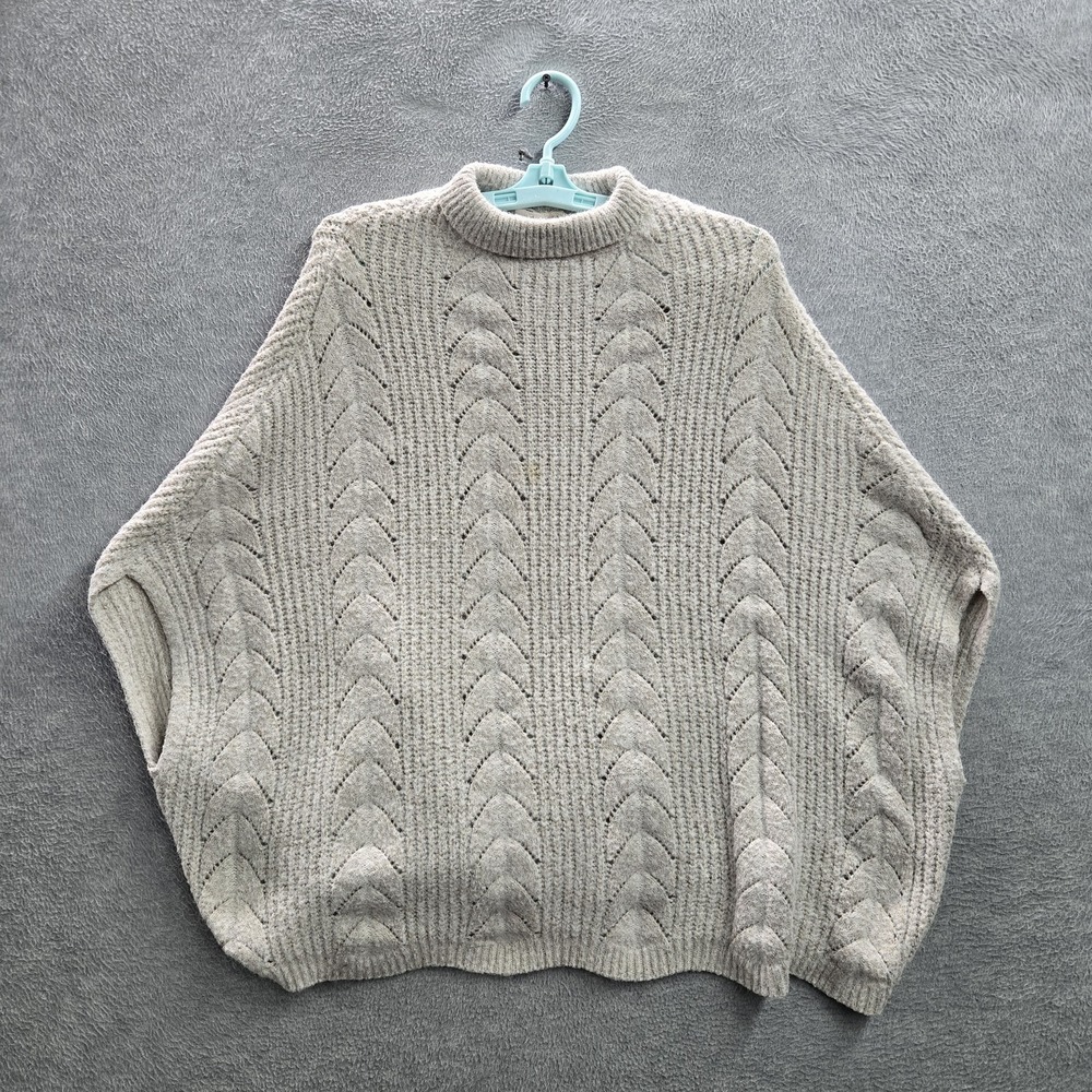 Akemi + Kin Women Sweater ONE SIZE Brown Rosie Pointelle Poncho Geometric